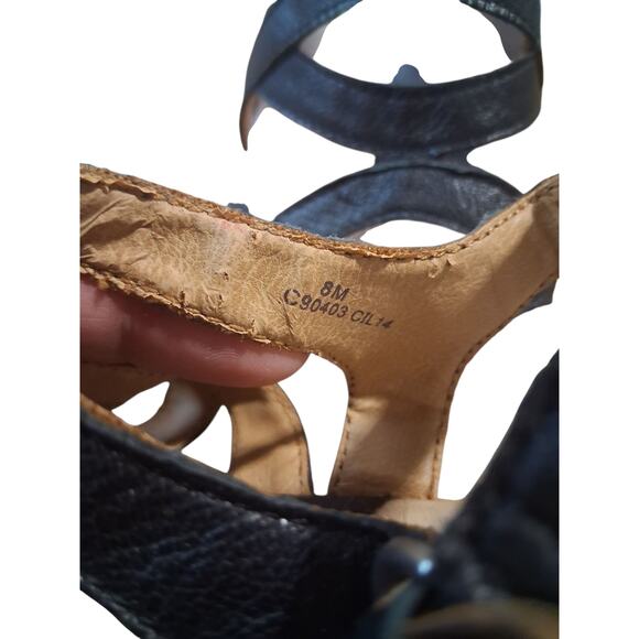 B.O.C. Born Women's size 8M Wedge Cork Heel Black Sandal Summer Boho Strappy - Picture 11 of 12